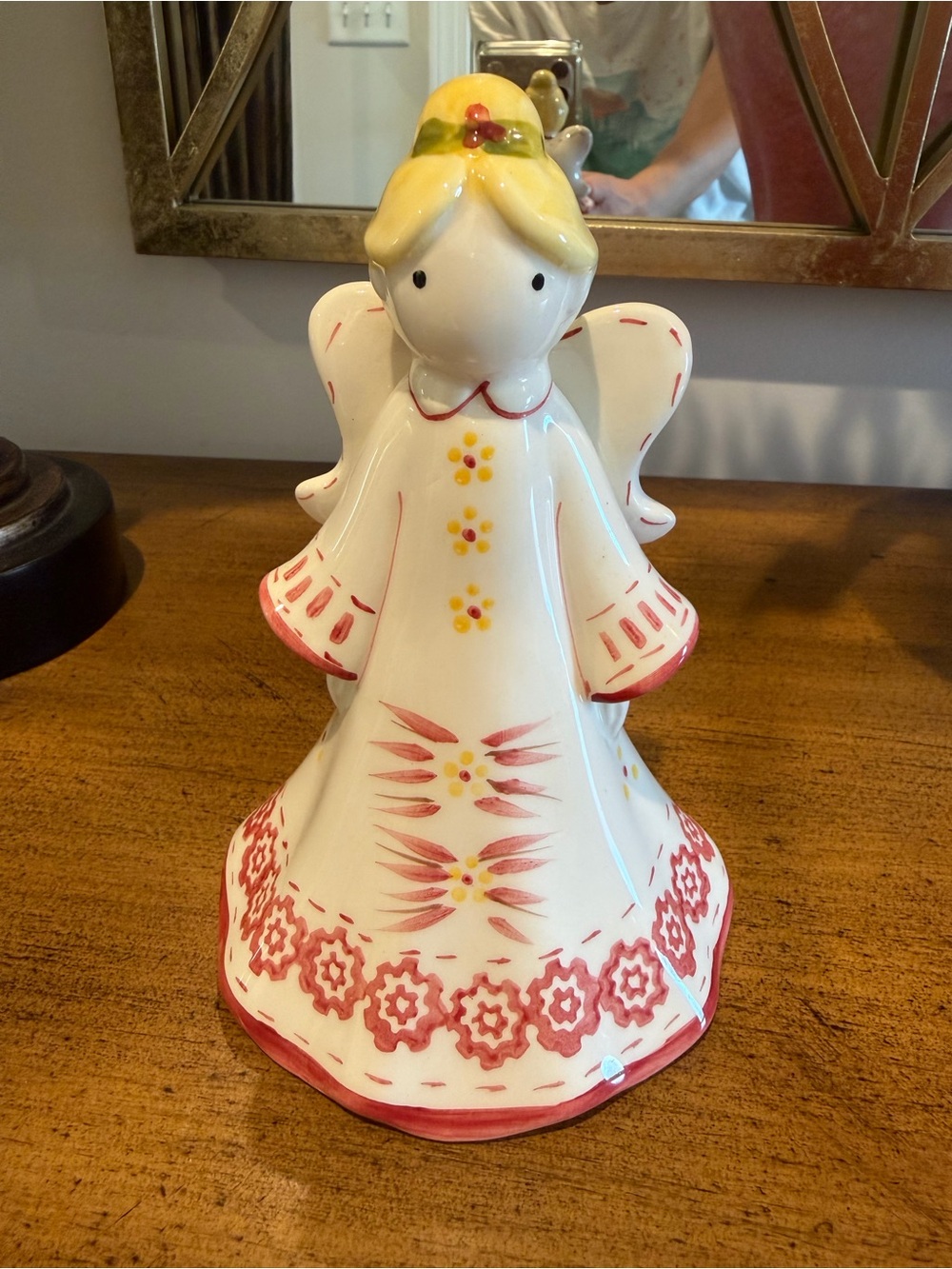 Temptations Cranberry Ceramic Angel Bell Figurine
